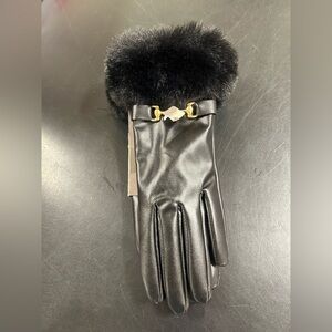 Vince Camuto / Black Faux Cuff Gloves /Touchscreen/ Gold Bit NWT / M